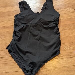 Black Scalloped Maternity Swimsuit